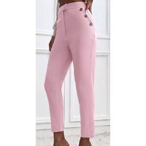 ZARA Pink Straight Leg Dress Trousers with Decorative Gold Buttons Size Medium